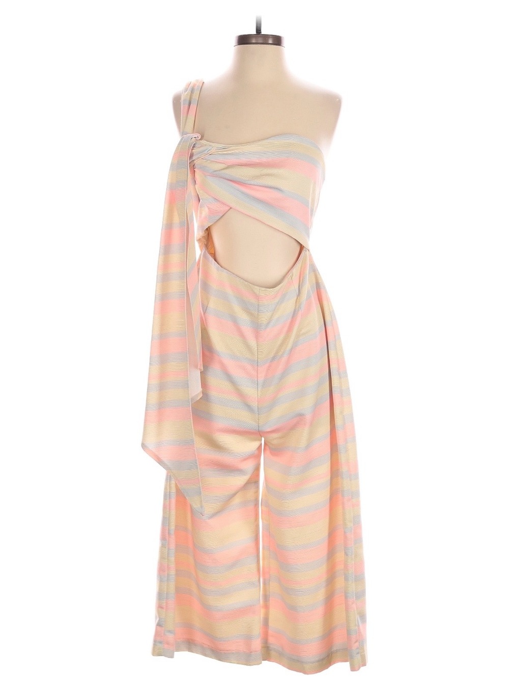 ASOS Pastel Multistripe One-Shoulder Cutout Jumpsuit